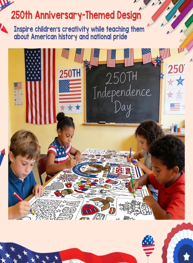 Joyline USA 1776-2026 250th Anniversary Coloring Poster for Kids - Patriotic Eagle Statue of Liberty American Flag Jumbo Tablecloth Kids Crafts Activities Toys Parties Classroom Decor 31x72 Inch - Image 5