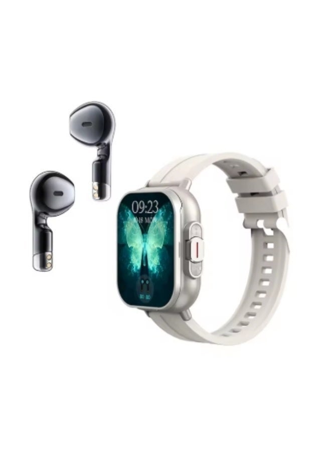 Smartbarry A70 2-in-1 Smart Watch with Built-in Wireless Earbuds – Fitness Tracker, Bluetooth Calling, Smart Notifications, Touch Display, Android & iOS Compatible, Elegant White Design - Image 1