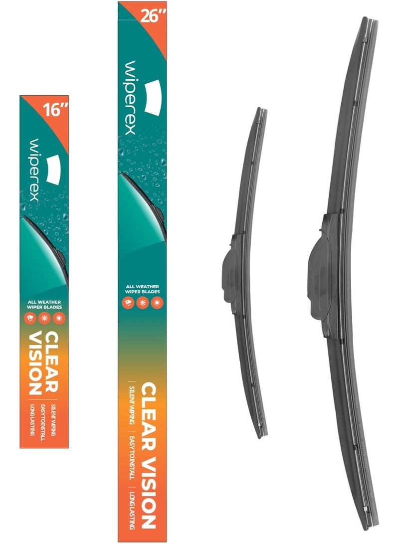 ويبيركس WiperEX 26" + 16" Wiper Blades – Silent, Streak-Free, Anti-Lift, Durable Natural Rubber Pair (Pack of 2) - Image 1