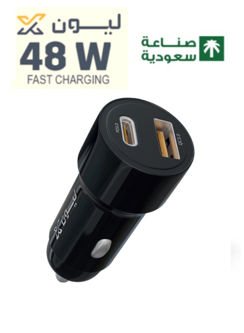 Lionx USB-C Car Charger, 48W 2-Port Type-C Car Adapter,Made in saudi Arabia,iPhone 17/16 /15/14 Series, Samsung Galaxy S23/S22/S21 Series, iPad Pro, AirPods, Huawei and More Black - Image 1