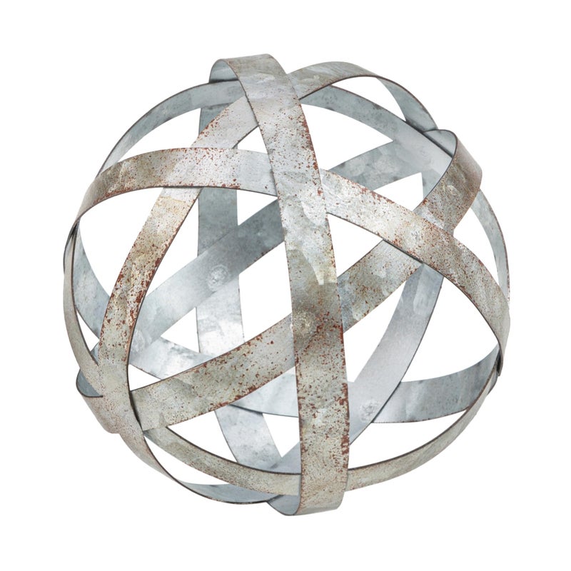Everydecor Metal Decorative Sphere for Home Decor - Distressed Galvanized Bands, Hand Painted, Modern Decorative Balls for Living Room, Bedroom, Kitchen, Bathroom, Office Table Orbs for Centerpiece - Image 1