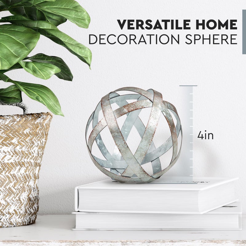 Everydecor Metal Decorative Sphere for Home Decor - Distressed Galvanized Bands, Hand Painted, Modern Decorative Balls for Living Room, Bedroom, Kitchen, Bathroom, Office Table Orbs for Centerpiece - Image 3