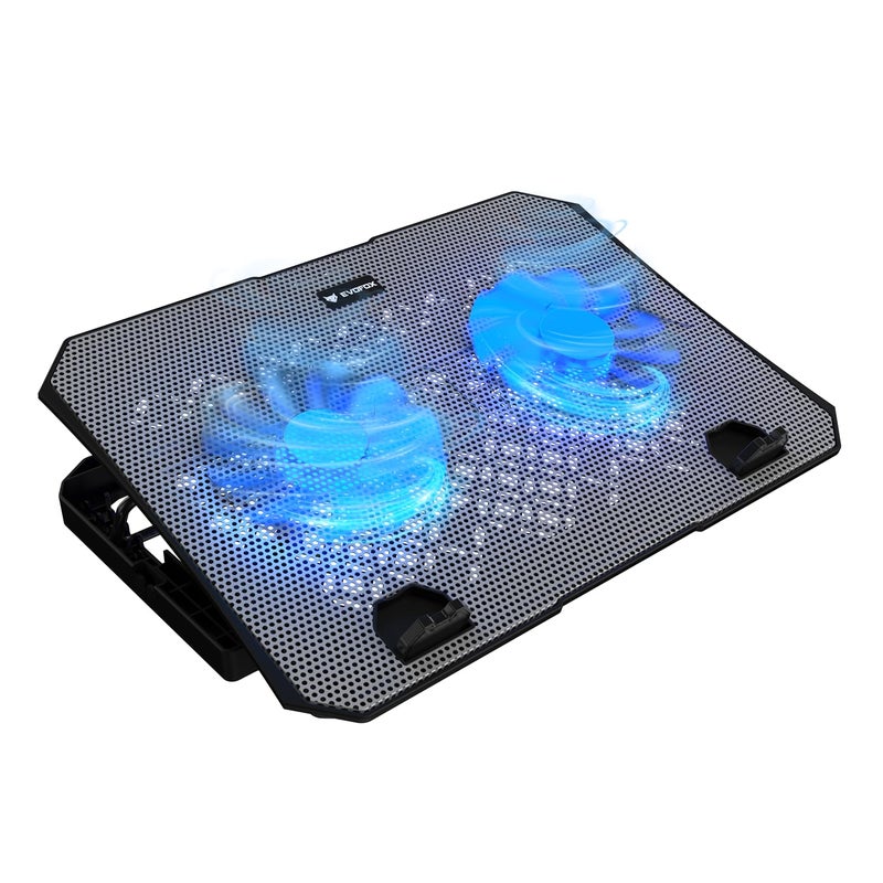 EvoFox Frost Laptop Cooling Pad with 1000 RPM 2X Silent Fans, 5 Adjustable Angles, LED Lights, Durable Metal Mesh Surface, Ergonomic Stand for Laptops up to 15.6 inches (Grey) - Image 1