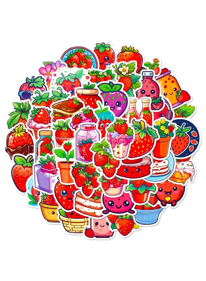 NIBEMINENT 50 Pcs Red Heart Strawberry Deco Kit Waterproof Stickers, High Definition Printing Bright Colors, Suitable for Laptop Skateboard Luggage Water Bottle Guitar DIY - Image 1