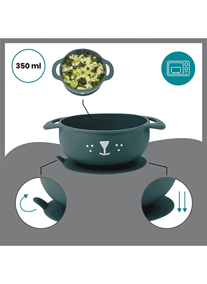 بيبي موف 3 Pieces Anti Slip Weaning Babies Feeding Set, Spoon And Bib, Blue Dog
