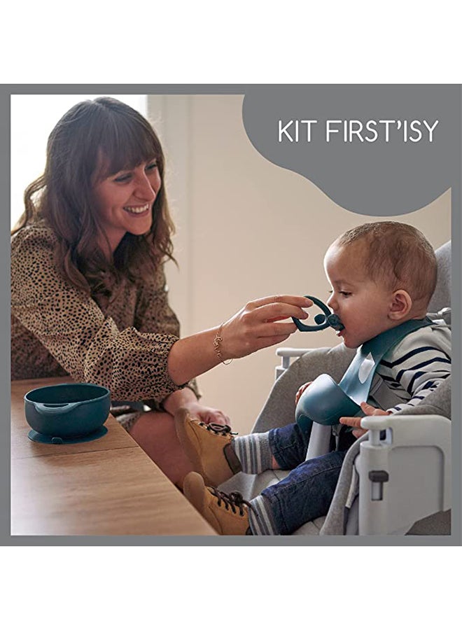 babymoov 3 Pieces Anti Slip Weaning Babies Feeding Set, Spoon And Bib, Blue Dog - Image 3