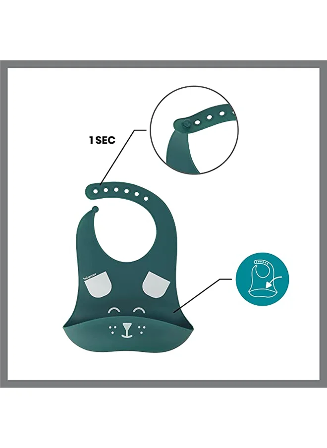 بيبي موف 3 Pieces Anti Slip Weaning Babies Feeding Set, Spoon And Bib, Blue Dog