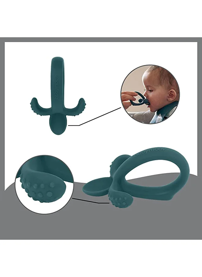 بيبي موف 3 Pieces Anti Slip Weaning Babies Feeding Set, Spoon And Bib, Blue Dog