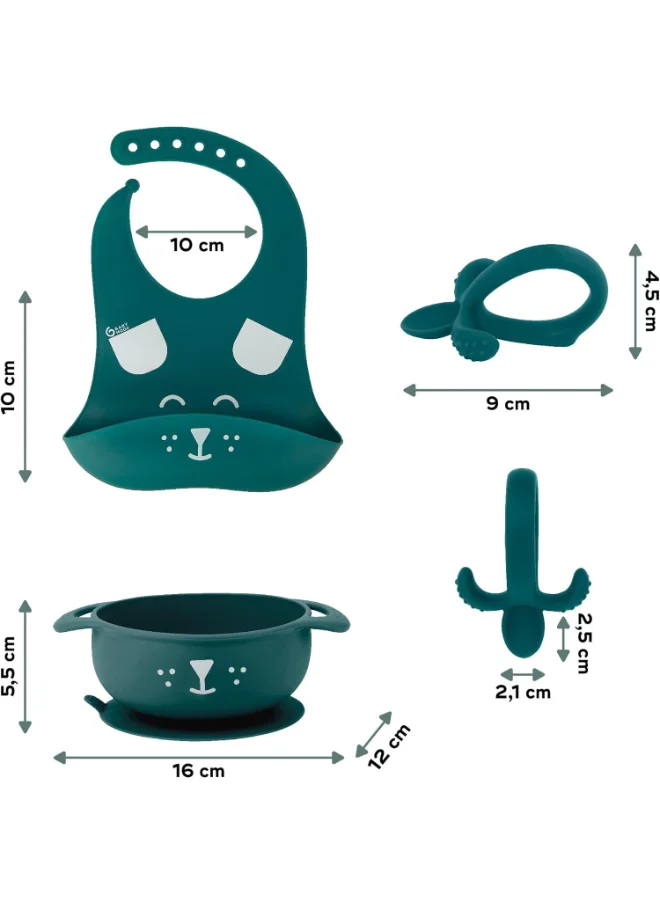 بيبي موف 3 Pieces Anti Slip Weaning Babies Feeding Set, Spoon And Bib, Blue Dog