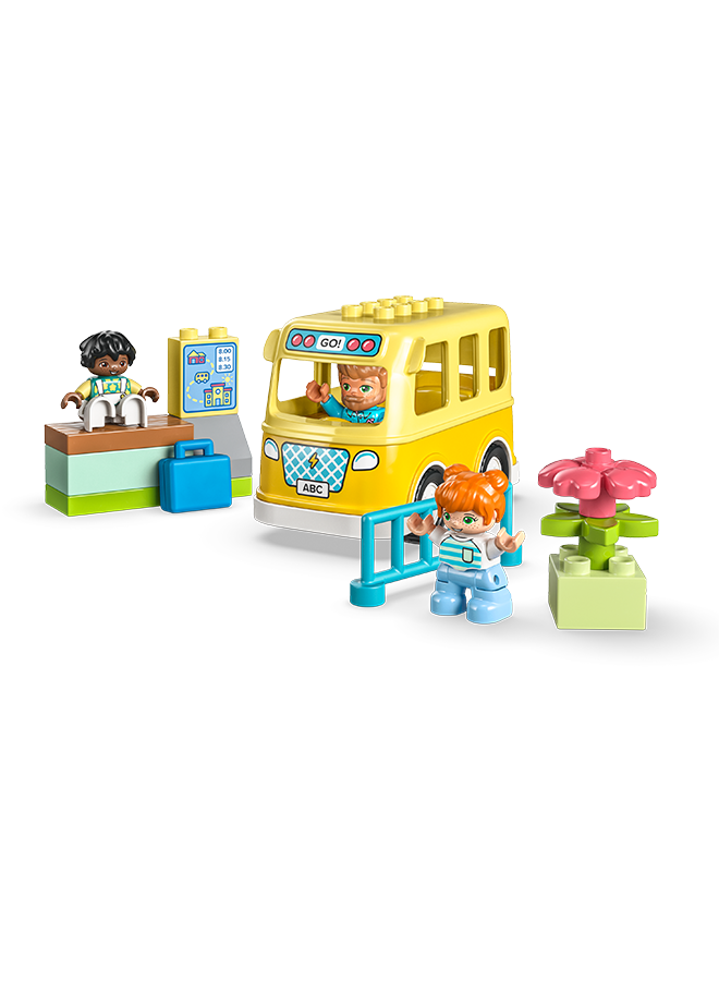 ليغو مجموعة لعبة بناء جولة الحافلة 10988 التعليمية من LEGO® DUPLO® Town؛ يتعرّف أطفال الروضة الذين تبلغ أعمارهم عامين أو أكثر على المرور واللعب عند ركوب الحافلة إلى دار الرعاية النهارية وتكوين الصداقات (16 قطعة) (16 قطعة)