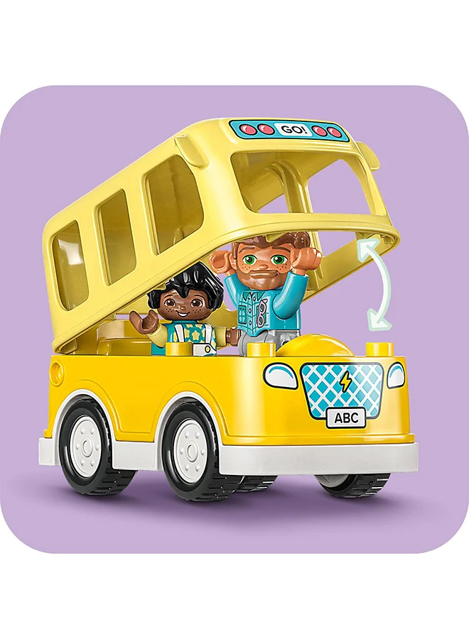 ليغو مجموعة لعبة بناء جولة الحافلة 10988 التعليمية من LEGO® DUPLO® Town؛ يتعرّف أطفال الروضة الذين تبلغ أعمارهم عامين أو أكثر على المرور واللعب عند ركوب الحافلة إلى دار الرعاية النهارية وتكوين الصداقات (16 قطعة) (16 قطعة)