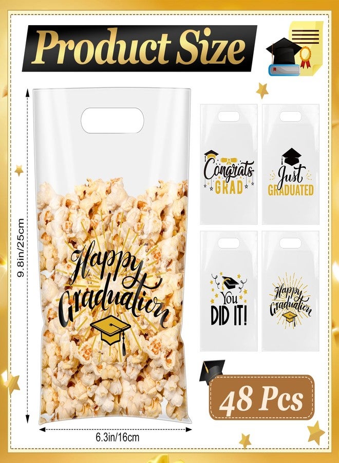 Sinload 48 Pcs 10" x 6" Graduation Treat Bags Bulk Class of 2026 Graduation Candy Goodie Bag Plastic Popcorn Gift Bags with Handles Black Gold Snack Goodie Pouches for Grad Party Favors - Image 3