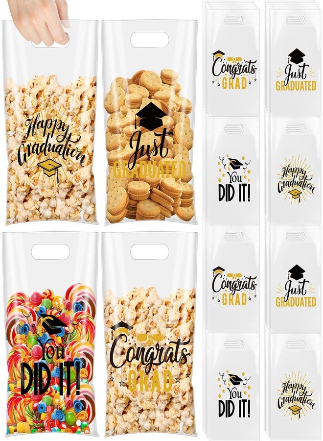 Sinload 48 Pcs 10" x 6" Graduation Treat Bags Bulk Class of 2026 Graduation Candy Goodie Bag Plastic Popcorn Gift Bags with Handles Black Gold Snack Goodie Pouches for Grad Party Favors - Image 1