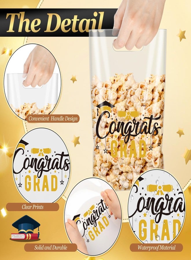Sinload 48 Pcs 10" x 6" Graduation Treat Bags Bulk Class of 2026 Graduation Candy Goodie Bag Plastic Popcorn Gift Bags with Handles Black Gold Snack Goodie Pouches for Grad Party Favors - Image 4