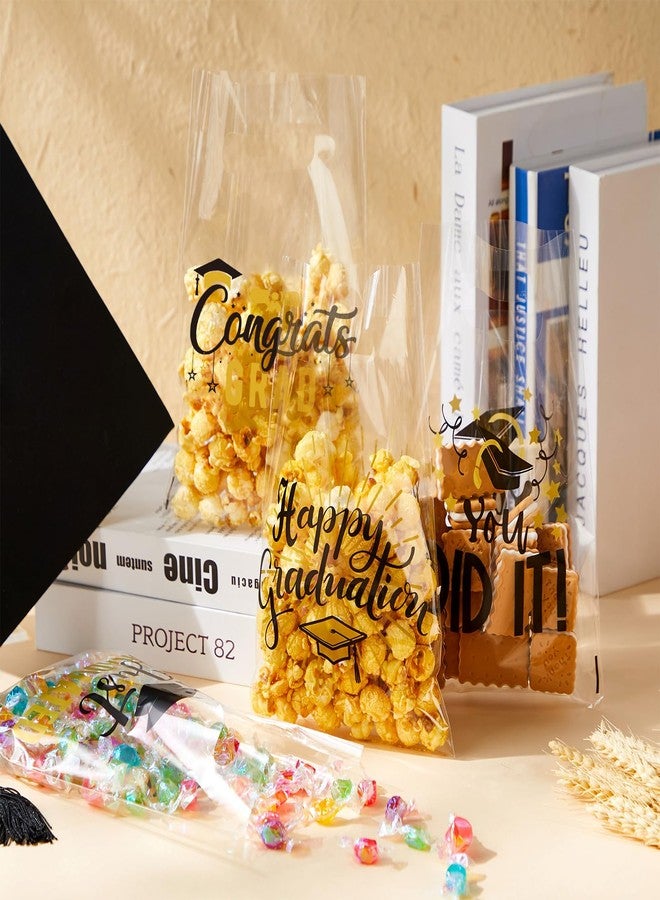 Sinload 48 Pcs 10" x 6" Graduation Treat Bags Bulk Class of 2026 Graduation Candy Goodie Bag Plastic Popcorn Gift Bags with Handles Black Gold Snack Goodie Pouches for Grad Party Favors - Image 5