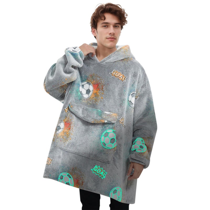 Fiosnow Glow in the Dark Football Blanket Hoodies for Women and Men Adult Oversize Wearable Blanket Hoodies for Soft and Warm - Image 1