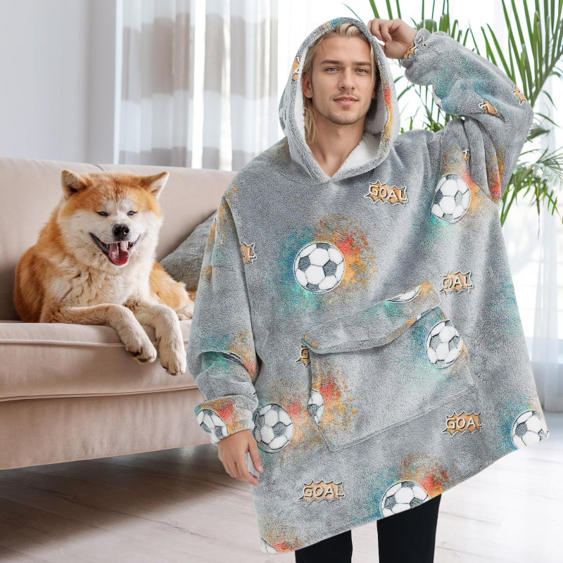 Fiosnow Glow in the Dark Football Blanket Hoodies for Women and Men Adult Oversize Wearable Blanket Hoodies for Soft and Warm - Image 3