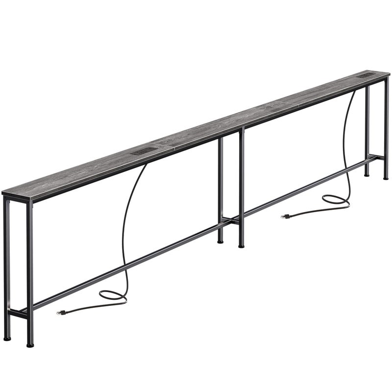 SUPERJARE 110.2 Inch Sofa Table with 2 Power Outlets and USB-C Port, 5.9 Inch Narrow Console Table with Storage, Extra-Long, for Entryway Hallway Couch Behind Sofa, Small Spaces, Grey - Image 1