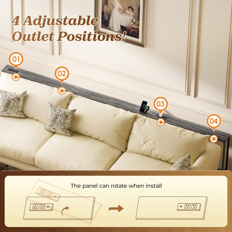 SUPERJARE 110.2 Inch Sofa Table with 2 Power Outlets and USB-C Port, 5.9 Inch Narrow Console Table with Storage, Extra-Long, for Entryway Hallway Couch Behind Sofa, Small Spaces, Grey - Image 5