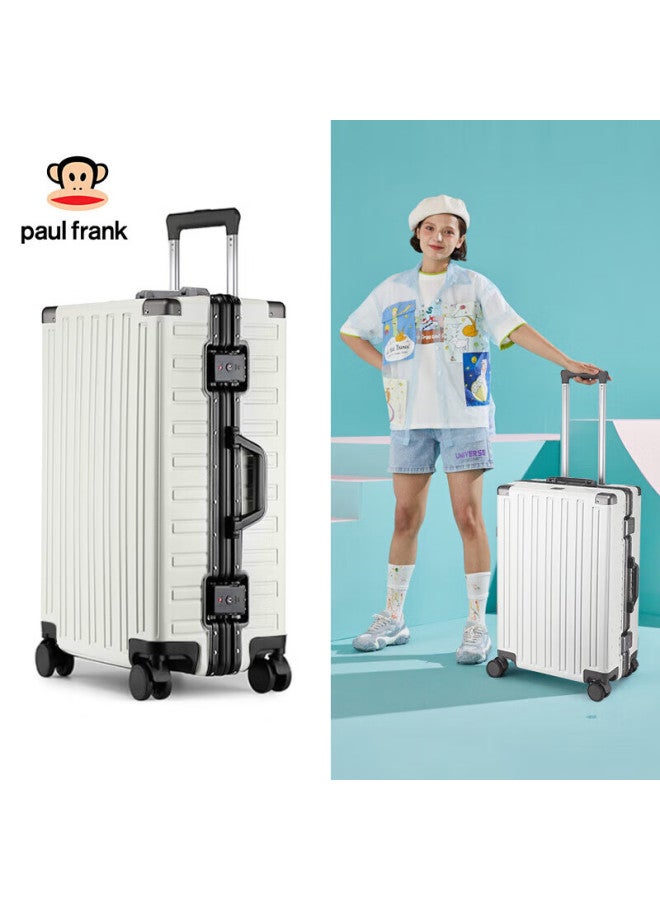 Paul Frank Aluminum Frame Luggage 20-inch Small Boarding Box Thickened Trolley Case Men And Women Travel Box Milky White Password Box - Image 1