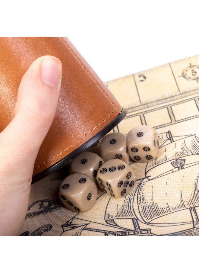 Liar'S Dice Game Set - Classic Family Bluffing Game - Treasure Chest Includes Six Professional Bicast Leather Dice Cups, 30 Custom Bullseye D6 Dice, Custom Bidding Die, Pirate Ship Game Mat
