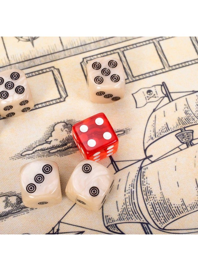 Liar'S Dice Game Set - Classic Family Bluffing Game - Treasure Chest Includes Six Professional Bicast Leather Dice Cups, 30 Custom Bullseye D6 Dice, Custom Bidding Die, Pirate Ship Game Mat