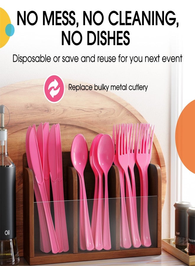 Party Solids Hot Pink Plastic Knives 100 Pieces Hot Pink Knives Disposable Utensils Heavy Duty Plastic Cutlery Set Disposable Cutlery Sets Flatware Sets Party Supplies & Party Tableware - Image 5