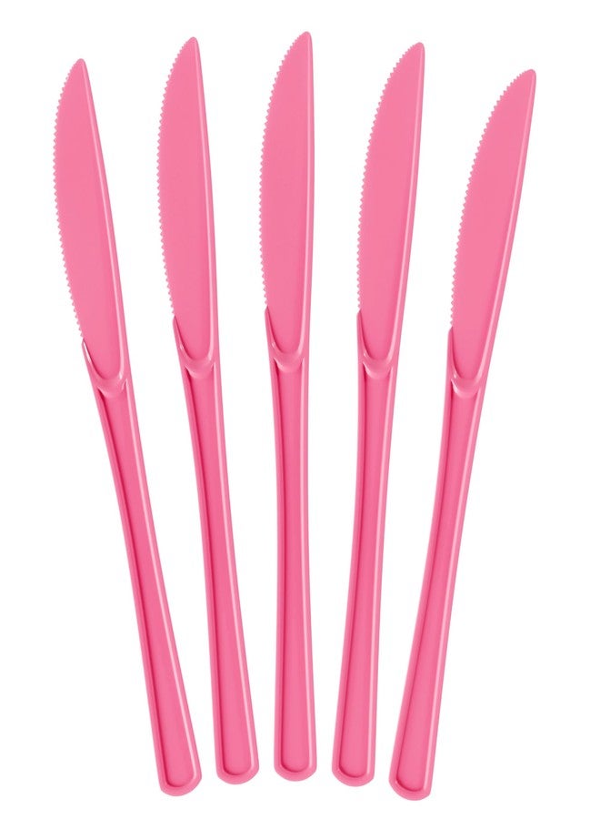 Party Solids Hot Pink Plastic Knives 100 Pieces Hot Pink Knives Disposable Utensils Heavy Duty Plastic Cutlery Set Disposable Cutlery Sets Flatware Sets Party Supplies & Party Tableware - Image 1