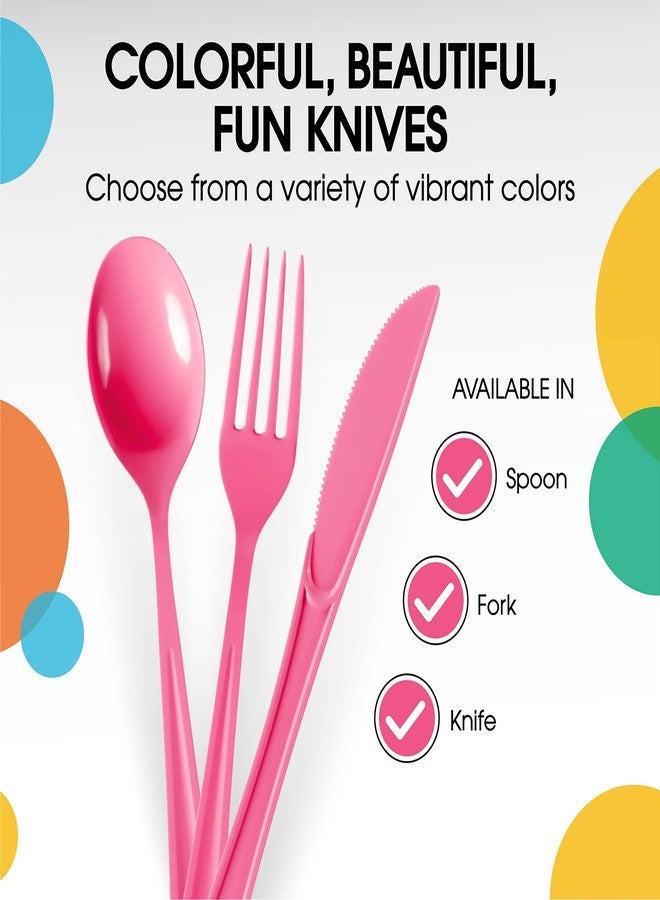 Party Solids Hot Pink Plastic Knives 100 Pieces Hot Pink Knives Disposable Utensils Heavy Duty Plastic Cutlery Set Disposable Cutlery Sets Flatware Sets Party Supplies & Party Tableware - Image 3