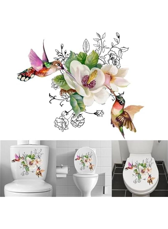 Personalized Toilet Sticker Birds and Flowers Bathroom Toilet Seat Wall Stickers Self-Adhesive Florals Toilet Lid Decals Home Decor Sticker, Toilet Accessories, Toilet Lid Decals - Image 2
