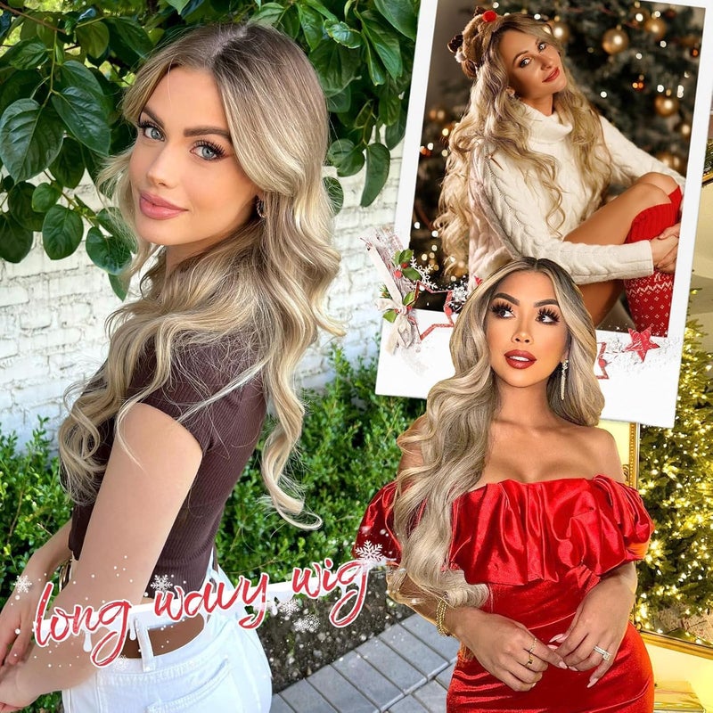 Eawwii Ombre Blonde Wig for Women Long Wavy 4x1 Lace Natural Hairline Glueless for Beginners Middle Part Synthetic for Daily Party Use 26Inch - Image 4