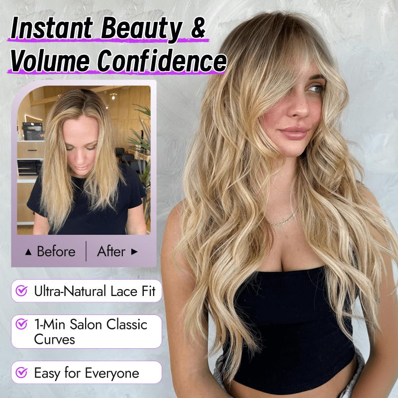 Eawwii Ombre Blonde Wig for Women Long Wavy 4x1 Lace Natural Hairline Glueless for Beginners Middle Part Synthetic for Daily Party Use 26Inch - Image 5
