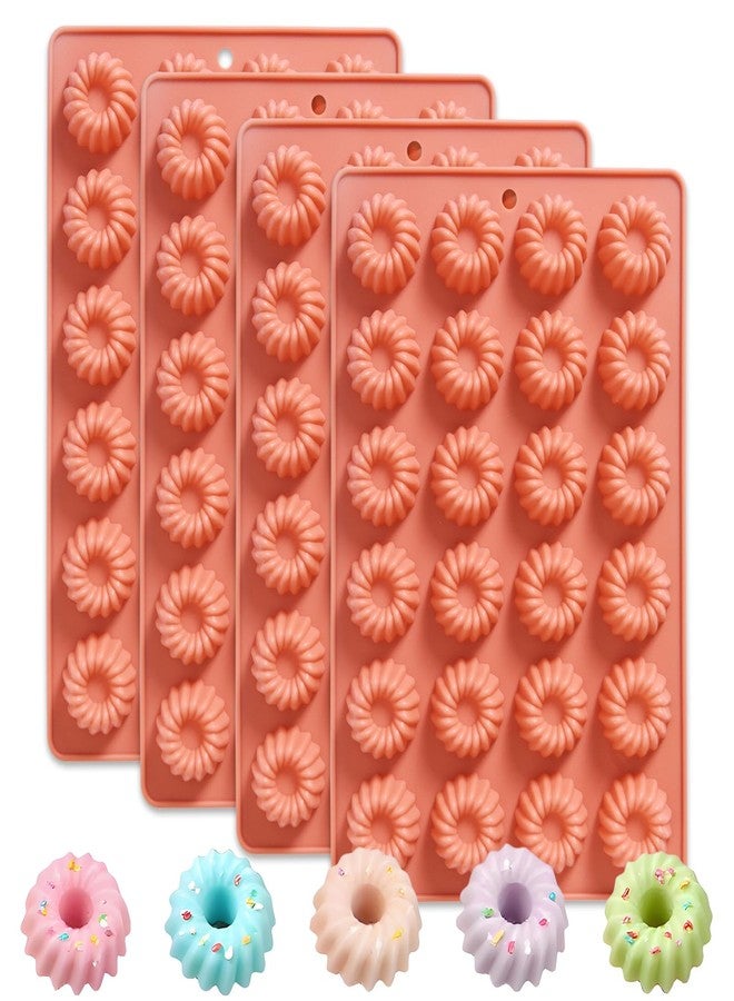 Fchil 4 pcs Buntz Cake Pans for Baking, 96-Cavity Nonstick Mini Fluted Ring Cake Pan, Mini Donuts Silicone Molds for Mousse Cupcake Chocolate Jelly Pudding Dessert, Terracotta - Image 1
