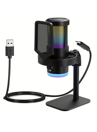 USB Gaming Microphone Condenser Desktop Kit - Dynamic RGB – Noise reduction - Real Time Monitor - Instant Mute - Gain Knob, for Streaming, Voice-Over,YouTube, Discord, Windows, PC, laptop - pzsku/Z6442EEA99AA7457F1750Z/45/1751065084/3e5b52b5-624c-49c5-b3de-28a6145453bf