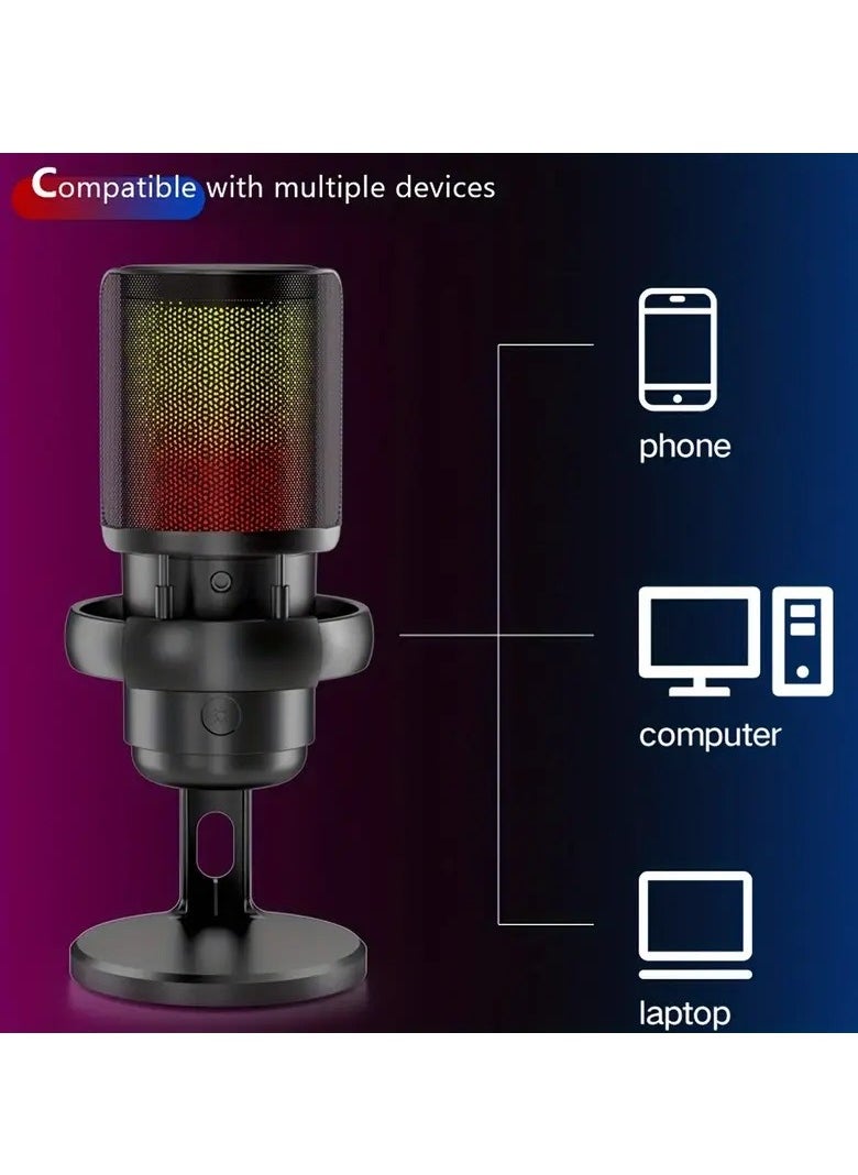 USB Gaming Microphone Condenser Desktop Kit - Dynamic RGB – Noise reduction - Real Time Monitor - Instant Mute - Gain Knob, for Streaming, Voice-Over,YouTube, Discord, Windows, PC, laptop