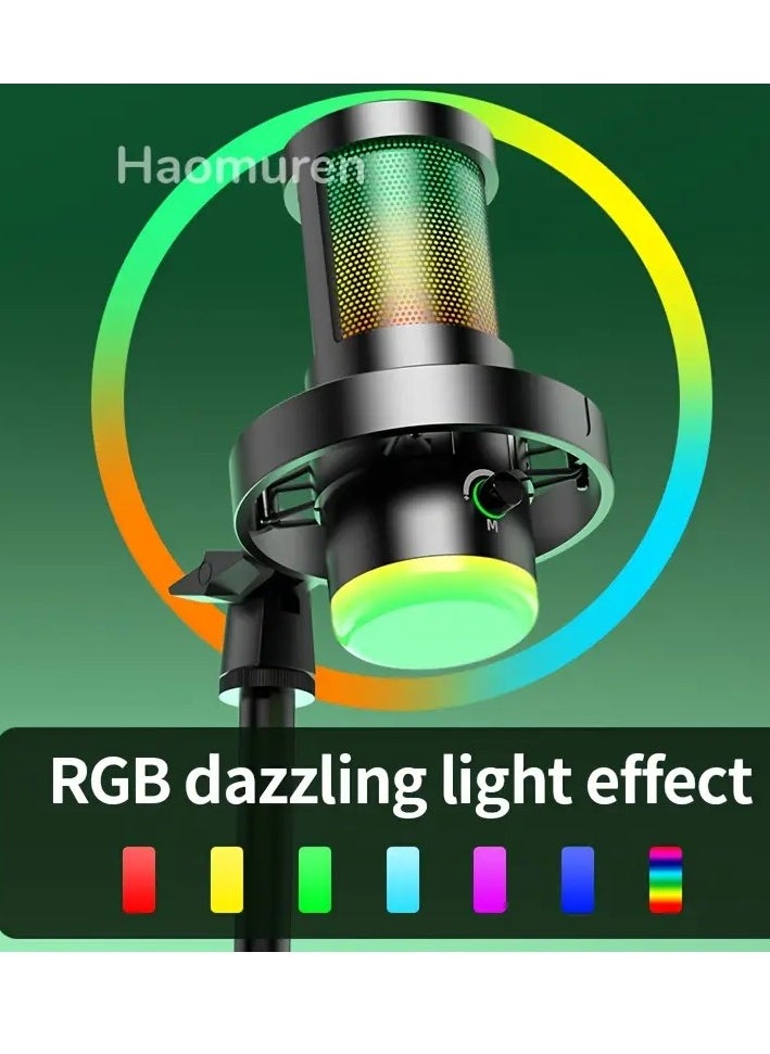 USB Gaming Microphone Condenser Desktop Kit - Dynamic RGB – Noise reduction - Real Time Monitor - Instant Mute - Gain Knob, for Streaming, Voice-Over,YouTube, Discord, Windows, PC, laptop