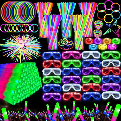 Camlinbo 148 PCS Glow in the Dark Party Supplies 24 Pcs 12 Foam Glow Sticks 24 Pcs LED Glasses 100Pcs Glow Sticks Necklaces Bracelets Light Up Party Favors Pool Wedding Concert Easter Basket - Image 1