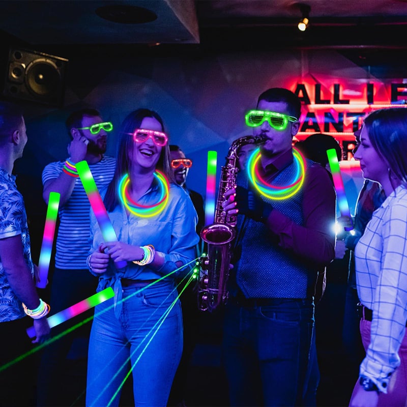 Camlinbo 148 PCS Glow in the Dark Party Supplies 24 Pcs 12 Foam Glow Sticks 24 Pcs LED Glasses 100Pcs Glow Sticks Necklaces Bracelets Light Up Party Favors Pool Wedding Concert Easter Basket - Image 3