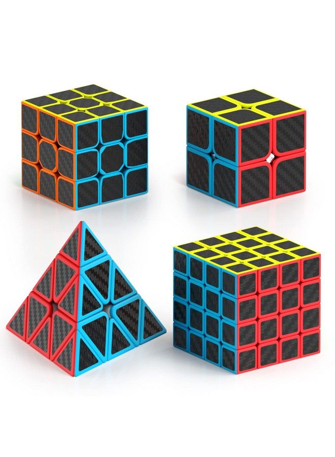 VDEALEN مجموعة مكعبات السرعة، حزمة مكعبات الألغاز 2X2 3X3 4X4 هرم مكعب السرعة، لعبة مكعب سحرية سلسة هدايا للأطفال والمراهقين والبالغين (ملصق ألياف الكربون) - Image 2