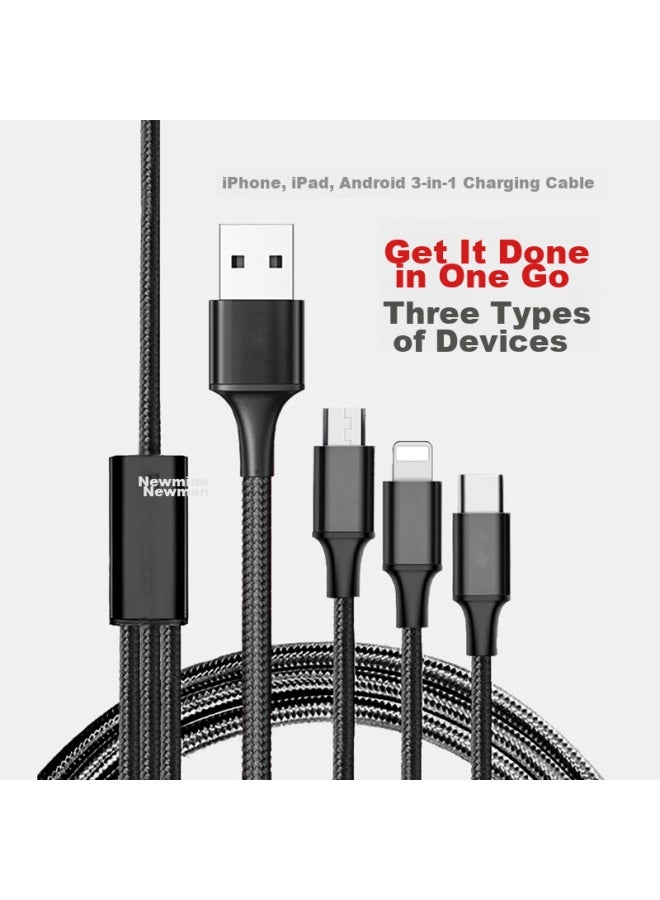 Newmine Apple/android/type-c 3-in Usb-c Fast Charging Data Cable, Compatible With Iphone X Max/huawei P30, Black - Image 1