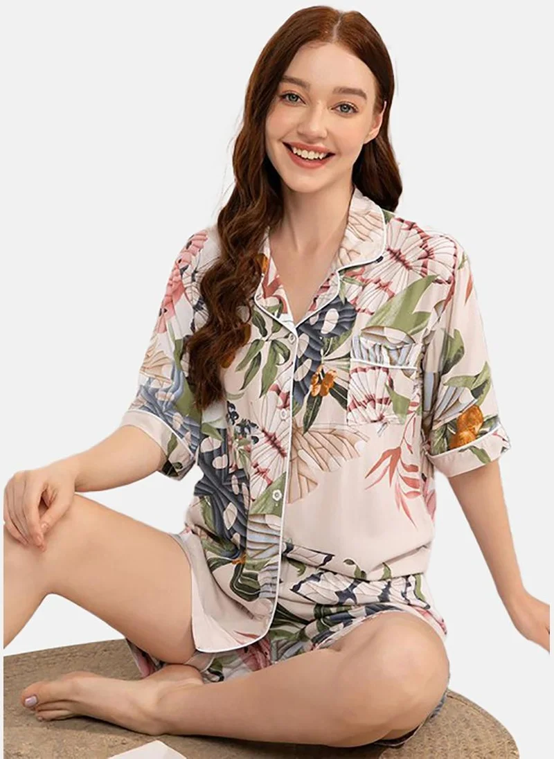YUNIQEE Floral Printed Shirt With Shorts Night Suits