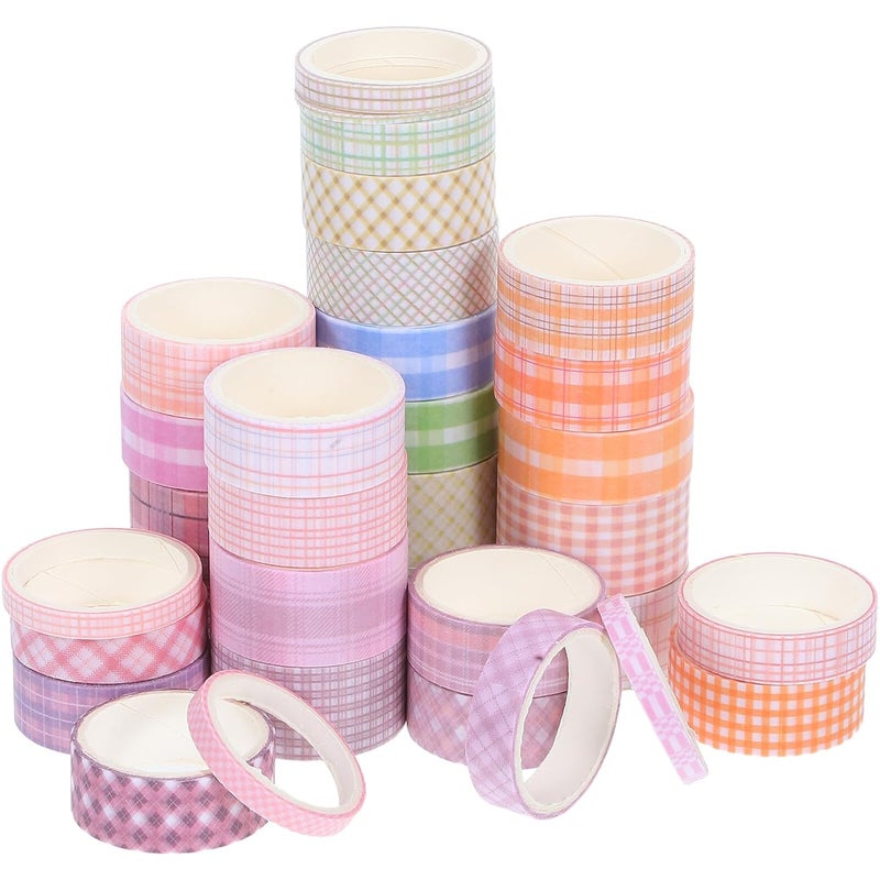 VILLCASE 32 Rolls Grid Washi Tape 2m Each, Decorative Adhesive Masking Tape for Scrapbooking, DIY Crafts, Journaling, Planners, and Wrapping Supplies - Image 1