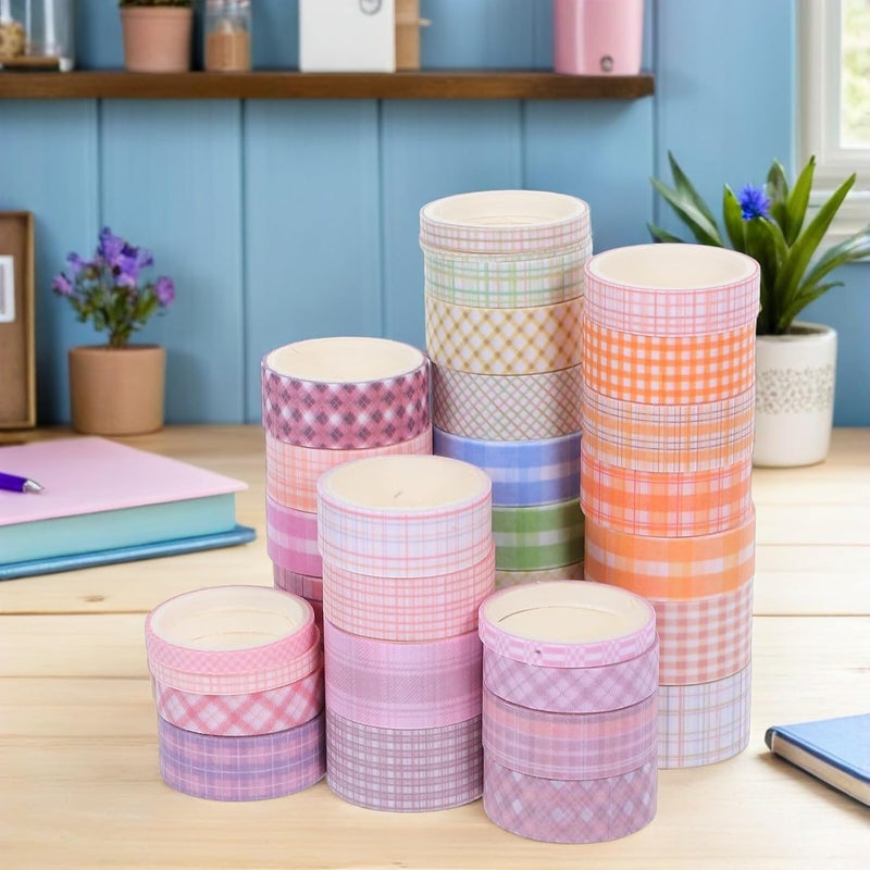 VILLCASE 32 Rolls Grid Washi Tape 2m Each, Decorative Adhesive Masking Tape for Scrapbooking, DIY Crafts, Journaling, Planners, and Wrapping Supplies - Image 5