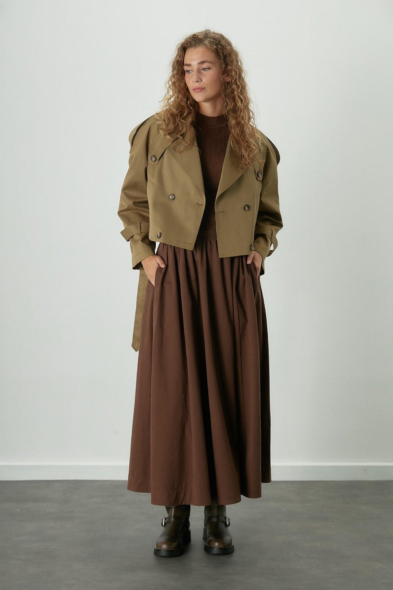 Manuka Katy Gabardine Gathered Skirt Brown - Image 2