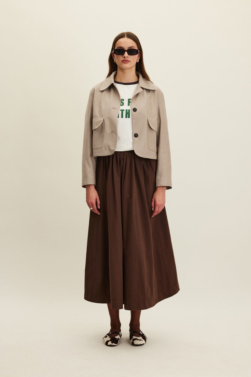Manuka Katy Gabardine Gathered Skirt Brown - Image 3