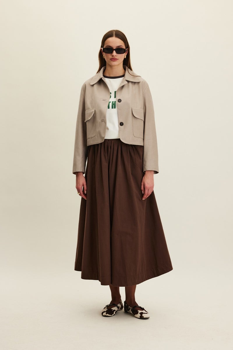 Manuka Katy Gabardine Gathered Skirt Brown - Image 1