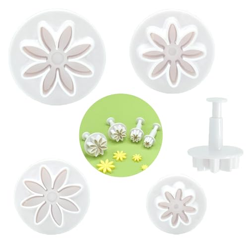 Heogacinlia 4 PCS Daisy Fondant Cutter Flower Cookie Cutters Chrysanthemum Plunger Cutters Cute Dessert Decorating Accessories DIY Summer Cookie Cutters Tools for Biscuits, Sugar Cubes, Chocolate Cake Decoration - Image 1