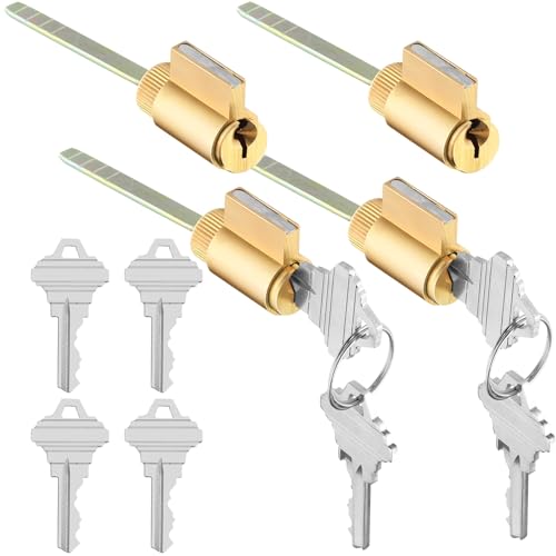 JaGely 4 Pcs Lock Cylinder 1.25 Inch Lock Replacement Parts Brass Door Cylinder with Hardened Break Away Tailpiece Brass Key with 8 Different Keys - Image 1