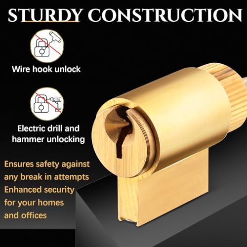 JaGely 4 Pcs Lock Cylinder 1.25 Inch Lock Replacement Parts Brass Door Cylinder with Hardened Break Away Tailpiece Brass Key with 8 Different Keys - Image 4