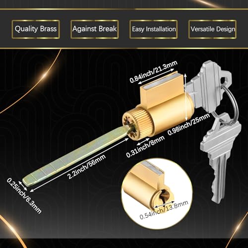 JaGely 4 Pcs Lock Cylinder 1.25 Inch Lock Replacement Parts Brass Door Cylinder with Hardened Break Away Tailpiece Brass Key with 8 Different Keys - Image 2
